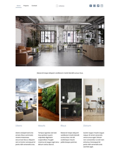 Screenshot of a portfolio website with images of interior designs 