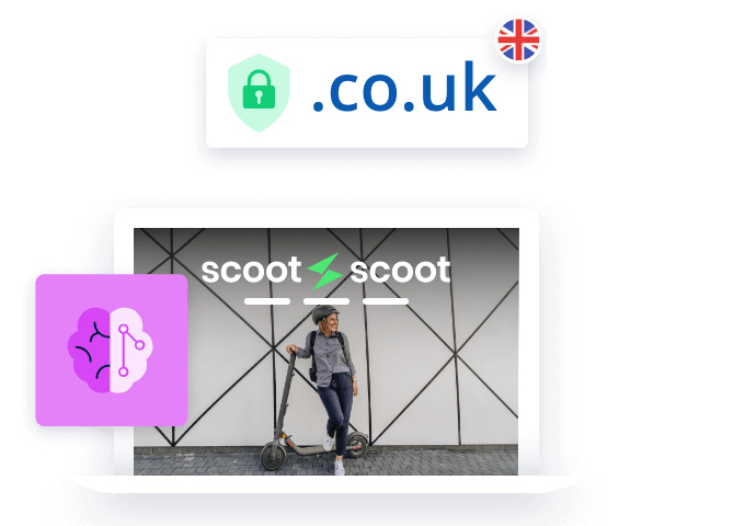 E-scooter website and .co.uk domain logo