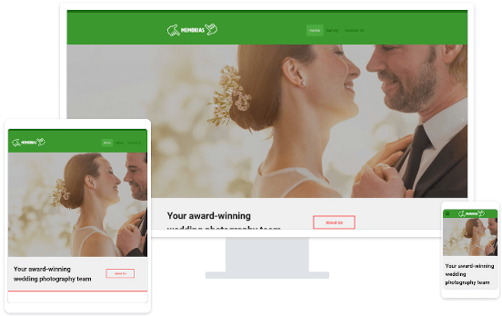 Screenshots from a wedding website on a desktop, tablet and smartphone