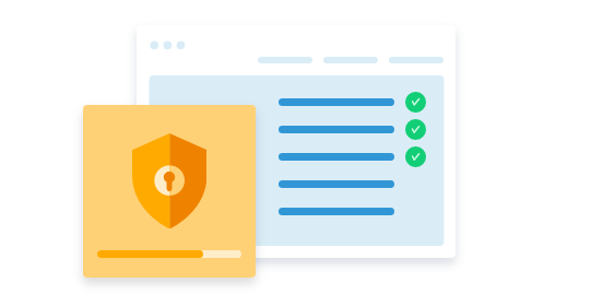 Image : un bouclier de sécurité avancée et une checklist pour la protection d'un site Web