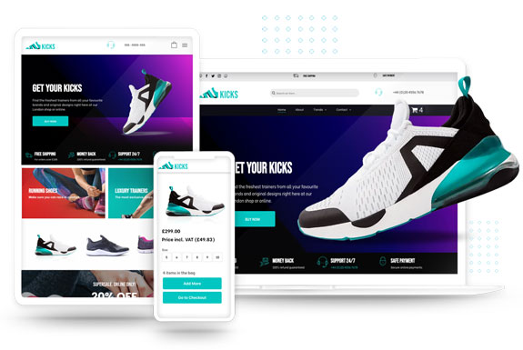 Custom online store selling trainers, displayed on different devices