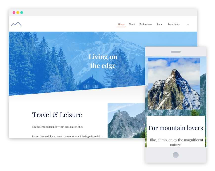 Screenshots of a travel website with images of mountains