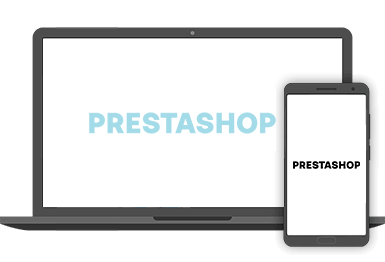 Prestashop Logo auf Monitor und Smartphone abgebildet