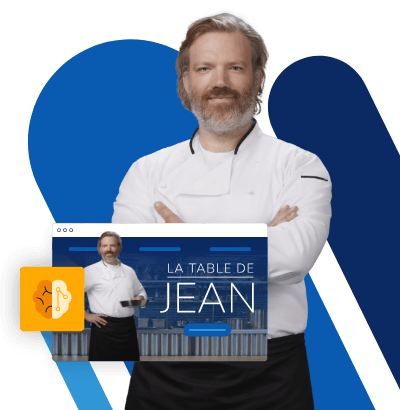 Un chef cuisinier avec une représentation du site Web de son restaurant, La table de Jean
