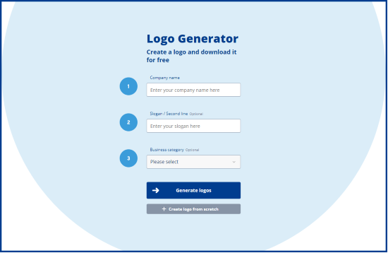 Screenshot of the first step of the Logo Generator