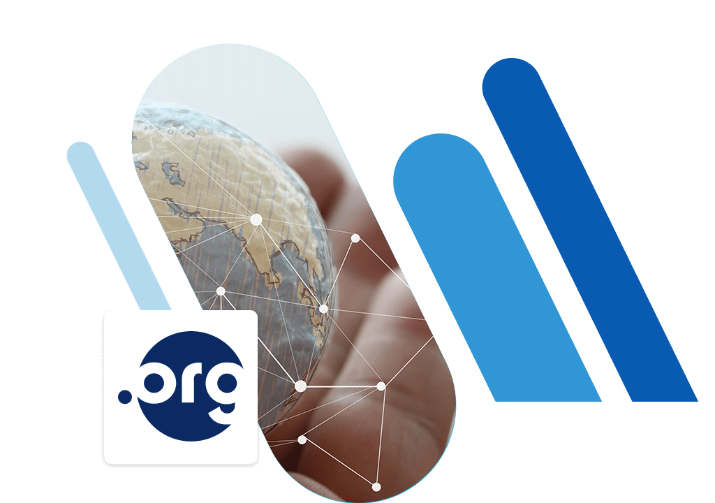 .org domain logo, hand holding small globe with interconnected dots