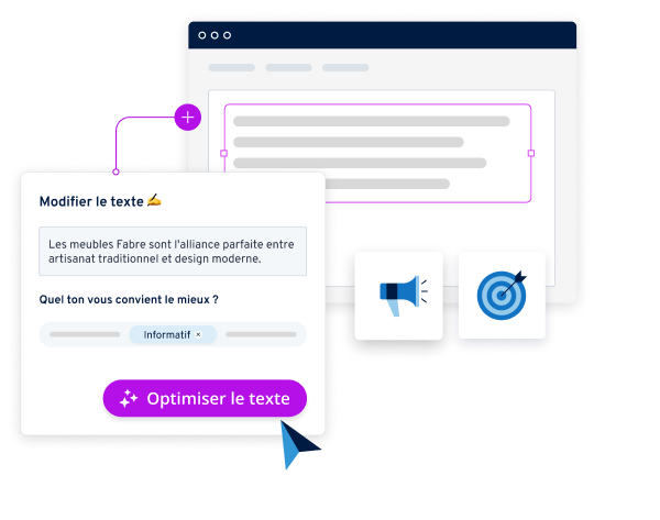 Le site MyWebsite : Capture d'écran du site web du magasin de meubles avec la fonction d'optimisation de texte