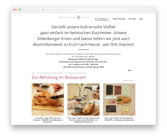 Brechtmanns Bistro Abholung und Lieferservice auf eigener Website