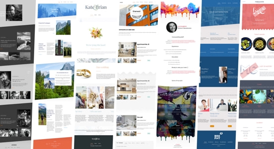 Collage of seven website templates next to each other