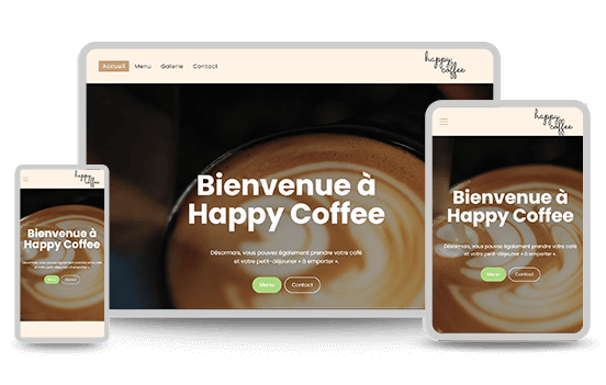 Exemple de site Web pour un café sur différents appareils