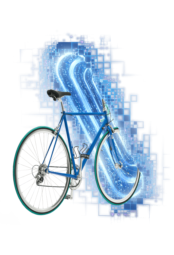 Ein Fahrrad fährt in ein digitales Portal.